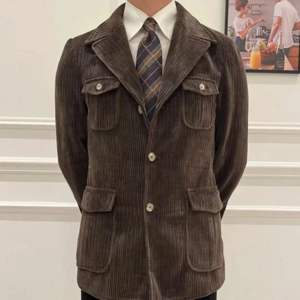 Corduroy Lapel Outwear Men Jacket P0018 - Image 3