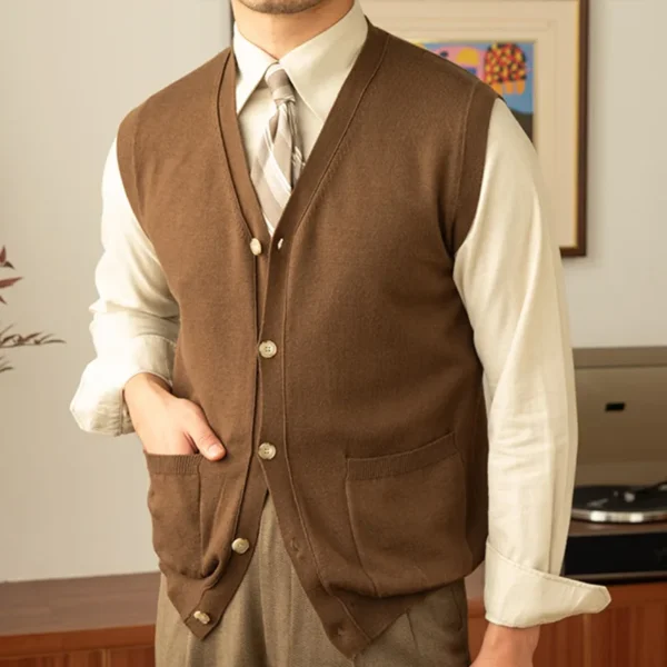 Men Knit Cardigan Vest P0013 - Image 2