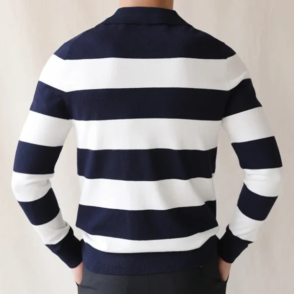 Contrast Color Striped Polo Knitted Sweater P0024 - Image 5