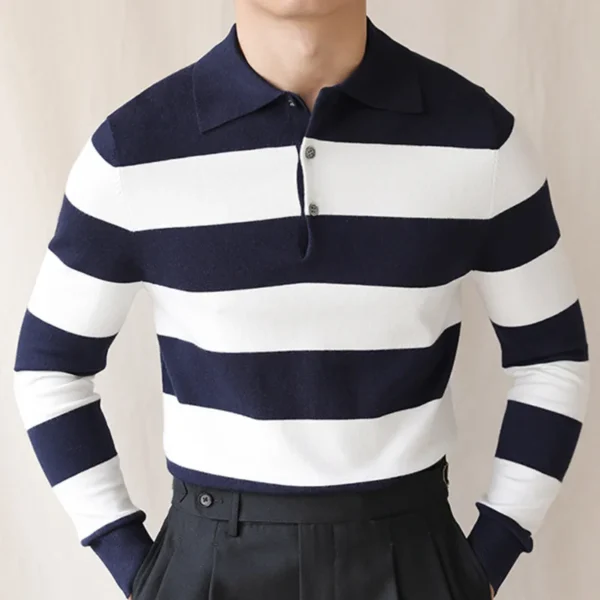 Contrast Color Striped Polo Knitted Sweater P0024