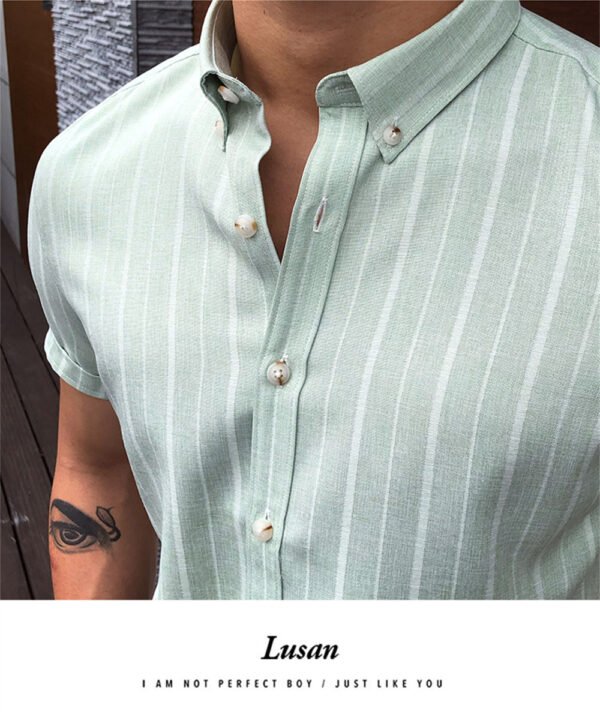 Men Short Sleeve Striped Shirt P0130 - Image 6