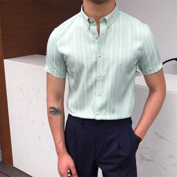 Men Short Sleeve Striped Shirt P0130 - Image 4