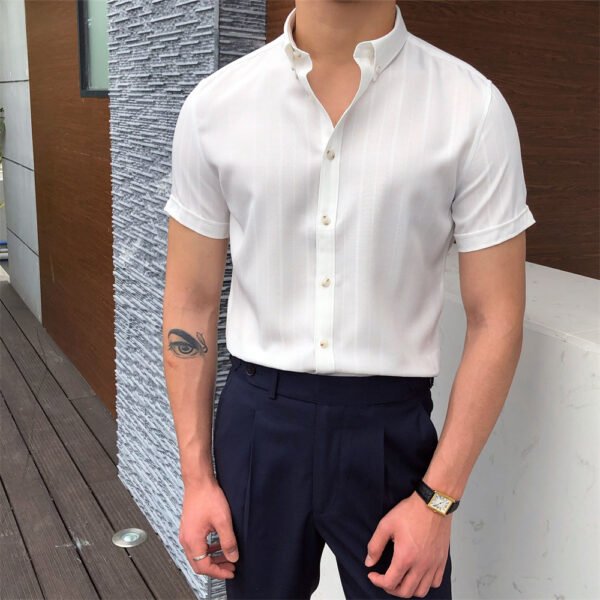 Men Short Sleeve Striped Shirt P0130 - Image 3