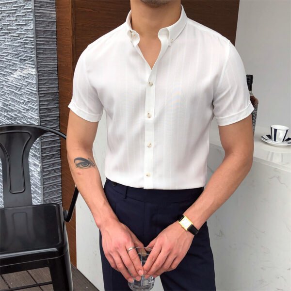 Men Short Sleeve Striped Shirt P0130 - Image 2
