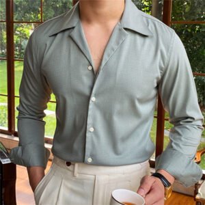Cuban Collar Shirt Men P0127