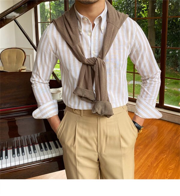 Stripe Shirt Long Sleeve Casual Shirt Men P0128 - Image 6