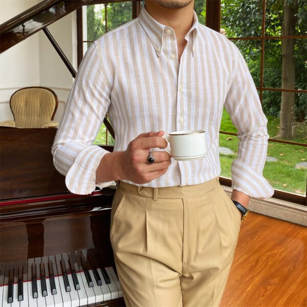 Stripe Shirt Long Sleeve Casual Shirt Men P0128 - Image 4