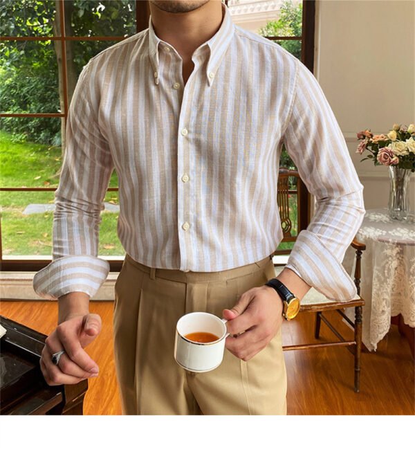 Stripe Shirt Long Sleeve Casual Shirt Men P0128 - Image 2