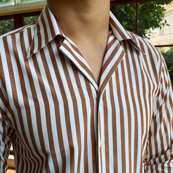 Stripe Shirts Men's Cuba Collar Long Sleeve Shirt P0129 - Image 7