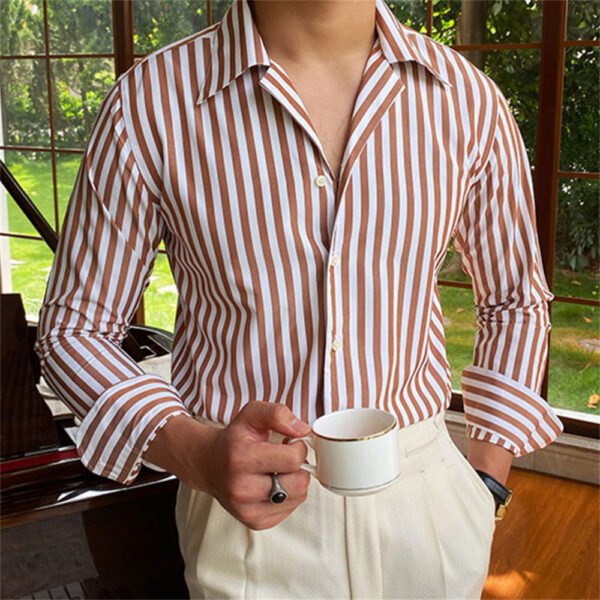 Stripe Shirts Men's Cuba Collar Long Sleeve Shirt P0129
