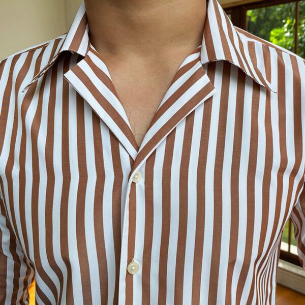 Stripe Shirts Men's Cuba Collar Long Sleeve Shirt P0129 - Image 6