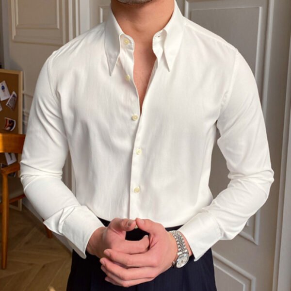 Men Cuba Collar Slim Solid White Shirt P0113