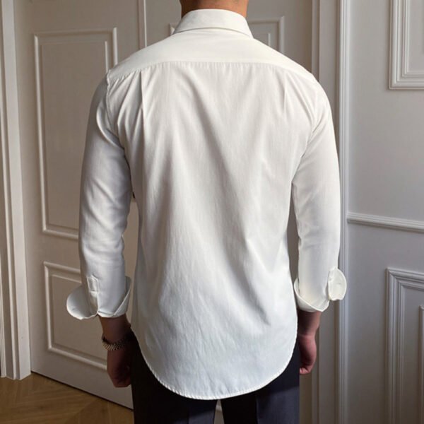 Men Cuba Collar Slim Solid White Shirt P0113 - Image 4