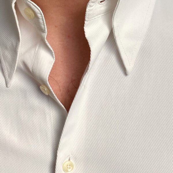 Men Cuba Collar Slim Solid White Shirt P0113 - Image 6