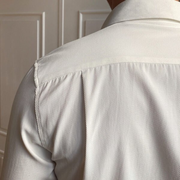 Men Cuba Collar Slim Solid White Shirt P0113 - Image 5