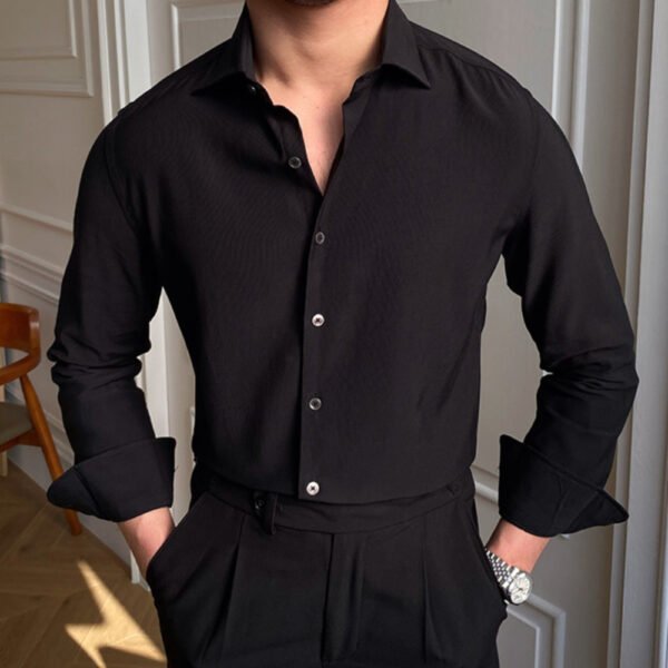 Korean Business Slim Long Sleeve Shirt P0116 - Image 5