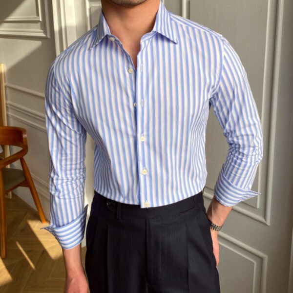 Casual Stripe Long Sleeve Men Shirt P0115