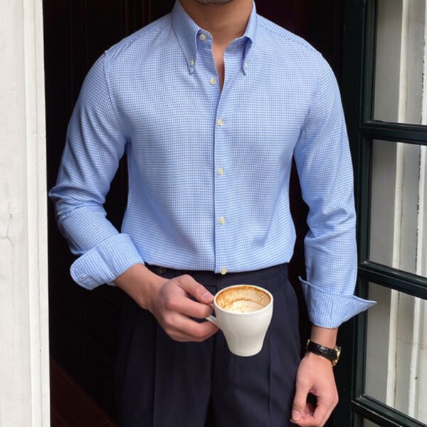 Cuba Collar Lattice Men Long Sleeve Shirt P0118 - Image 5