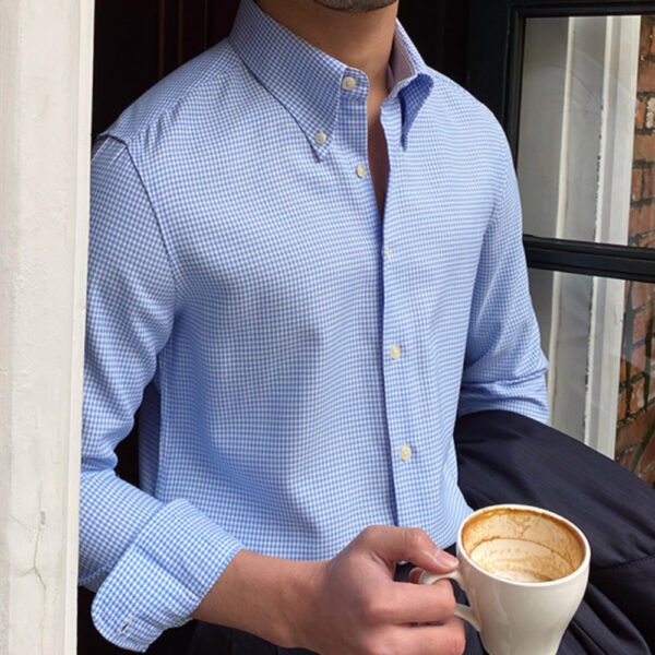 Cuba Collar Lattice Men Long Sleeve Shirt P0118 - Image 3