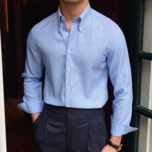 Cuba Collar Lattice Men Long Sleeve Shirt P0118