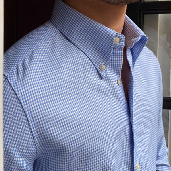 Cuba Collar Lattice Men Long Sleeve Shirt P0118 - Image 6