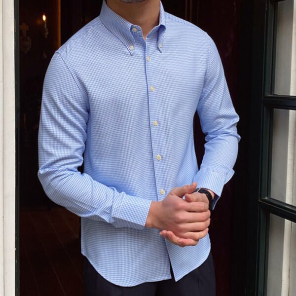 Cuba Collar Lattice Men Long Sleeve Shirt P0118 - Image 2
