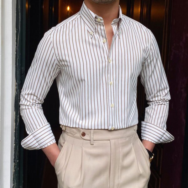 British Style Men Long Sleeve Striped Shirt P0109