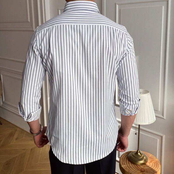 British Style Men Long Sleeve Striped Shirt P0109 - Image 5