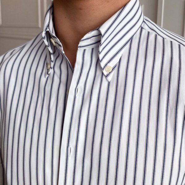 British Style Men Long Sleeve Striped Shirt P0109 - Image 6