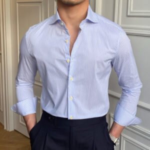 Long Sleeve Slim Tuxedo Stripe Shirt P0108
