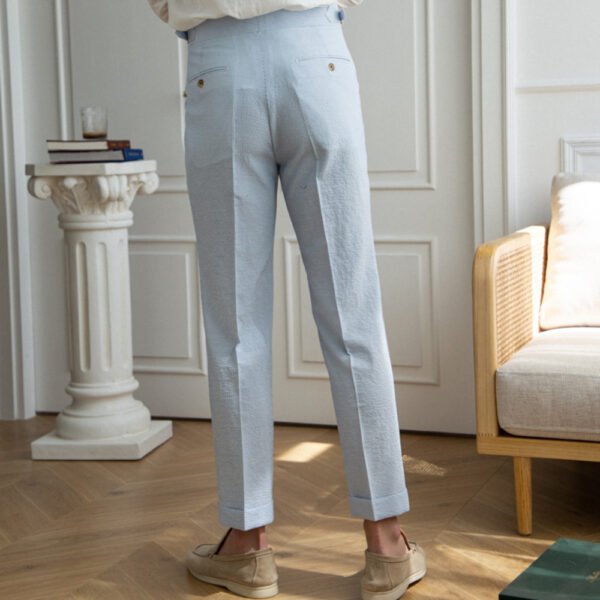 Blue Stripe Seersucker High Waist Straight Pants P0106 - Image 5