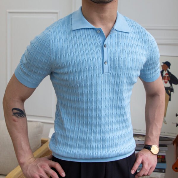 Jacquard Lapel Short Sleeved Polo Shirt P0100