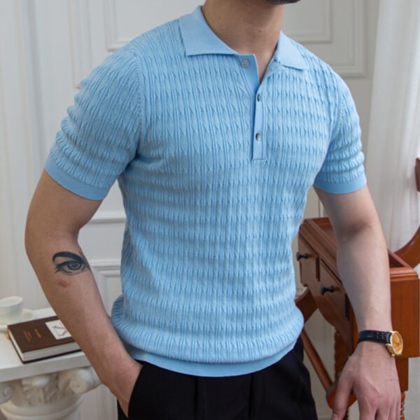 Jacquard Lapel Short Sleeved Polo Shirt P0100 - Image 4