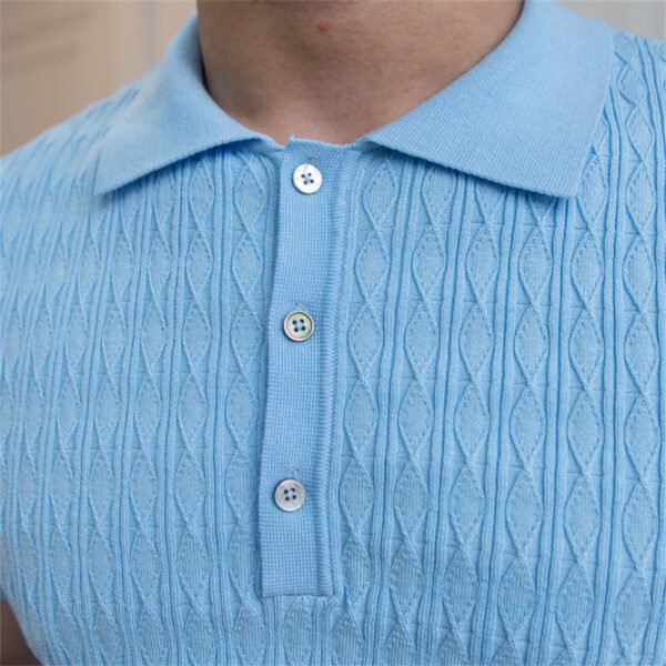 Jacquard Lapel Short Sleeved Polo Shirt P0100 - Image 6