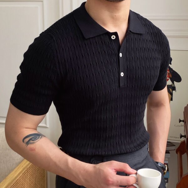 Jacquard Lapel Short Sleeved Polo Shirt P0100 - Image 2