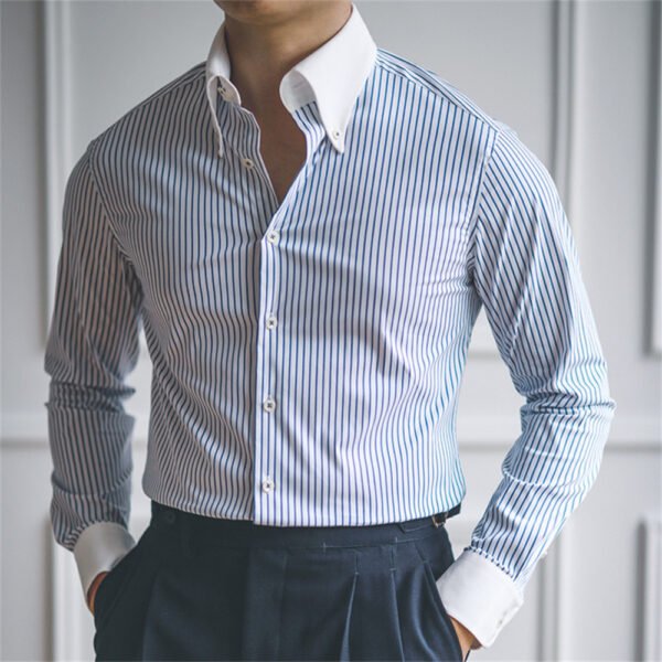 Casual Stripe Shirt Retro Shirt P0099 - Image 3
