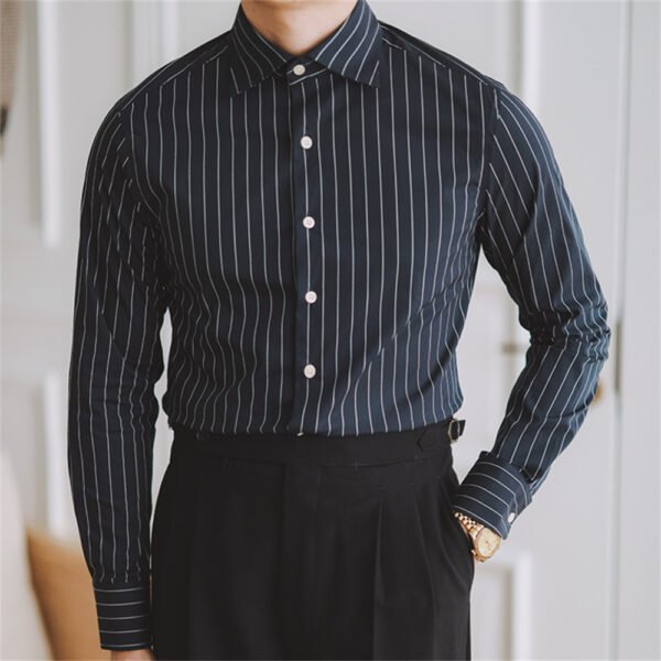 Casual Blue Stripe Shirt Men P0097 - Image 5