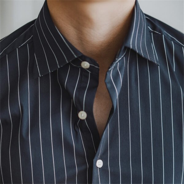 Casual Blue Stripe Shirt Men P0097 - Image 7