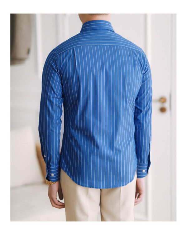 Casual Blue Stripe Shirt Men P0097 - Image 3