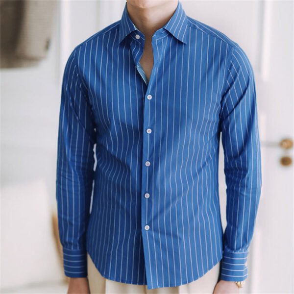 Casual Blue Stripe Shirt Men P0097 - Image 4