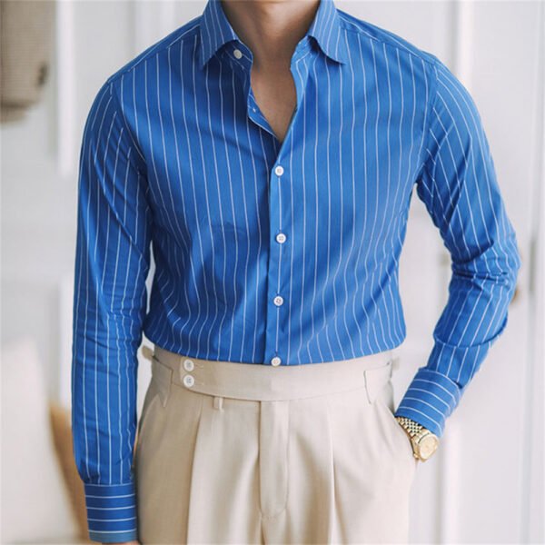 Casual Blue Stripe Shirt Men P0097