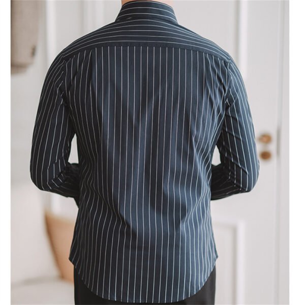 Casual Blue Stripe Shirt Men P0097 - Image 6