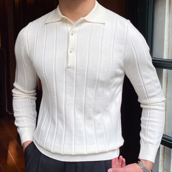 Lapel Jacquard Striped Knitted Sweater P0095