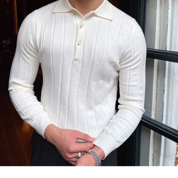 Lapel Jacquard Striped Knitted Sweater P0095 - Image 5
