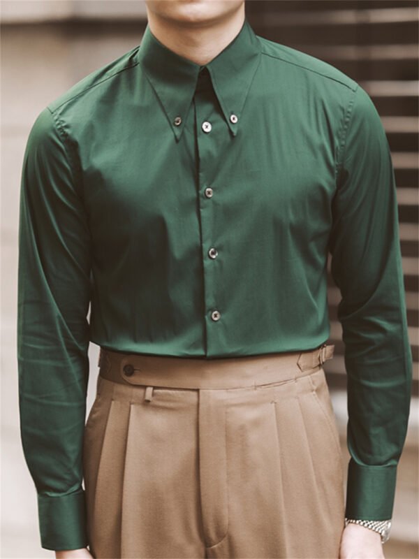 Cuba Collar Slim Solid Green Shirt P0092 - Image 3