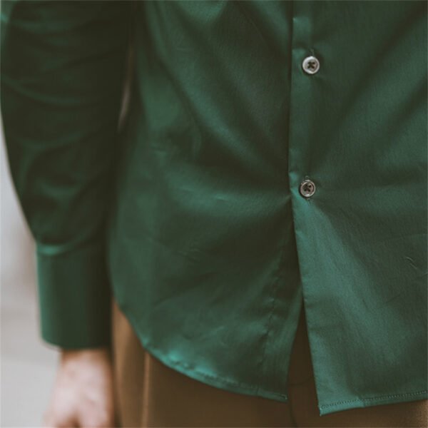 Cuba Collar Slim Solid Green Shirt P0092 - Image 6