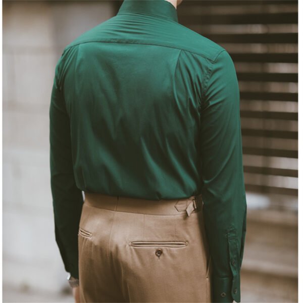 Cuba Collar Slim Solid Green Shirt P0092 - Image 4