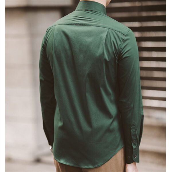 Cuba Collar Slim Solid Green Shirt P0092 - Image 5