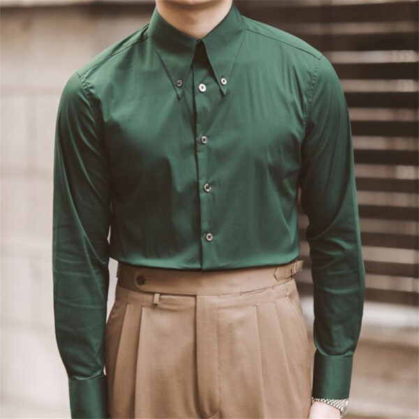 Cuba Collar Slim Solid Green Shirt P0092