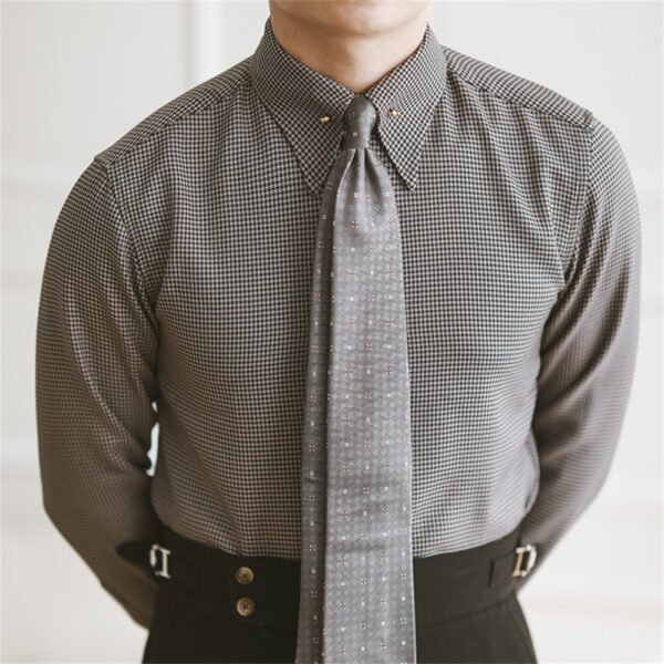 Houndstooth Print Men Business Shirt Long Sleeve P0090 - Image 6